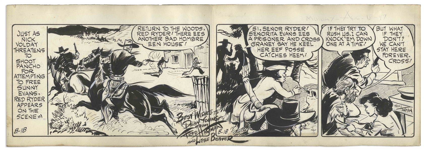 ''Red Ryder'' Comic Strip Hand-Drawn by Fred Harman From 1947